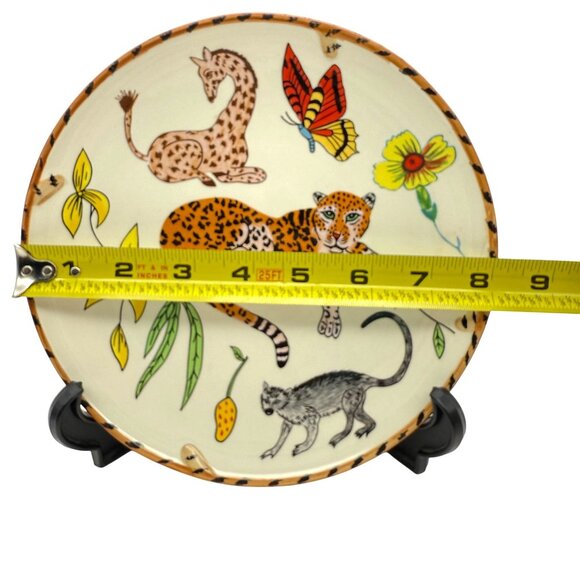 Lynn Chase Jungle Jubilee Salad Dessert Plate Ceramic Handpainted Leopard Parrot - Picture 9 of 9